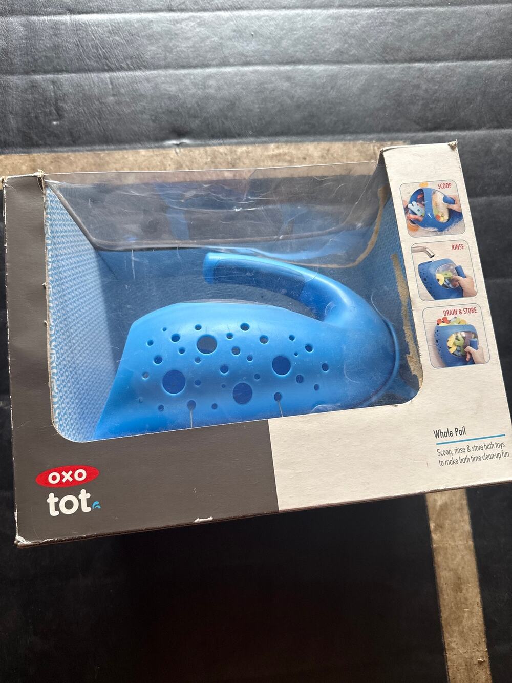 NEW OXO Tot Whale Bath Toy Scoop Water Play Organizer Blue